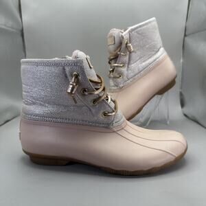 Sperry Duck Boots Womens Size 9.5 Pink Saltwater Winter Waterproof Rubber